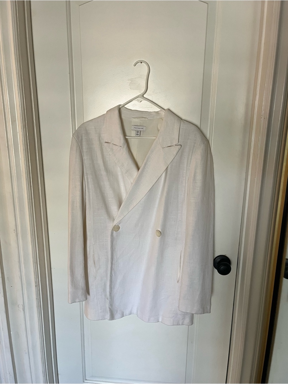 Lightweight Double-Breasted Linen Blazer - White